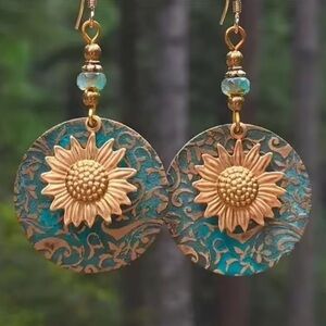 Vintage Sunflower Blue Floral Earrings